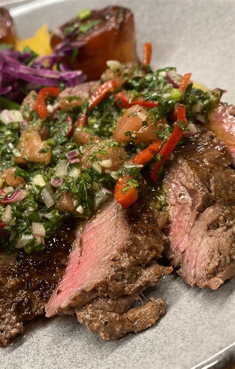 Grass Fed Rump Steak With Chimichurri My Interpretation Fondant Sweet Potatoes And Butternut