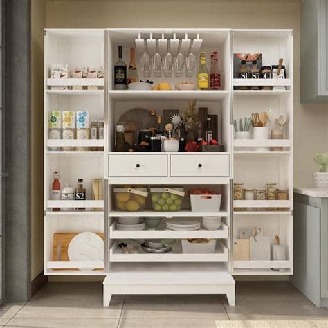 Reviews For FUFU GAGA White Wood 31 5 In W Buffet Kitchen Wine Cabinet