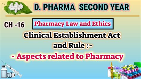 Clinical Establishment Act And Rule CH 16 Pharmacy Law And Ethics