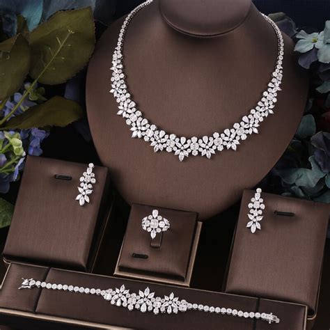 Janekelly 4pcs Bridal Zirconia Full Jewelry Sets For Women Party