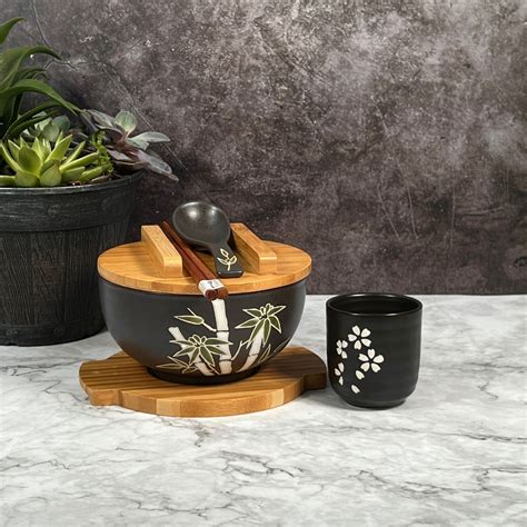 Bamboo Black Japanese Kamameshi Ceramic Style Rice Noodle Ramen Bowl