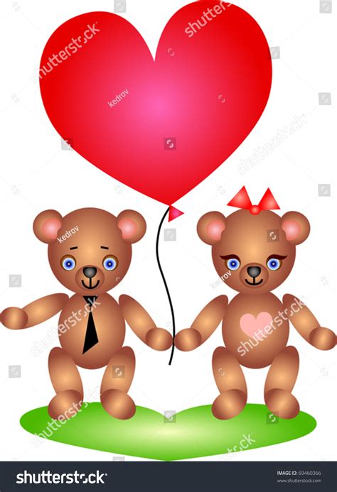 Happy Teddy Bears Couple Holds Red Stock Vector Royalty Free 69460366 Shutterstock