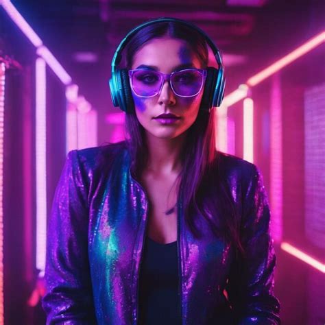 Premium Photo Cyber Monday Concept Hot Girl Dj In Neon Lights With Headphones