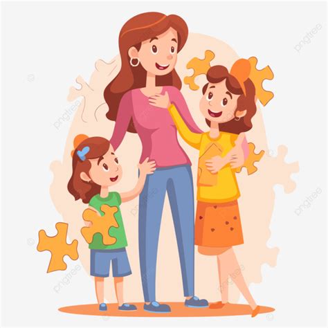 Autism Mom Vector Sticker Clipart Mother With Two Daughters With A