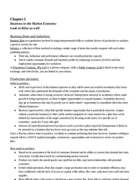 Economics Chapter 5 Notes Year 11 Economics Year 11 Hsc Thinkswap