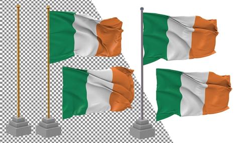 Bandera De Irlanda Ondeando Un Estilo Diferente Con Un Poste De Soporte