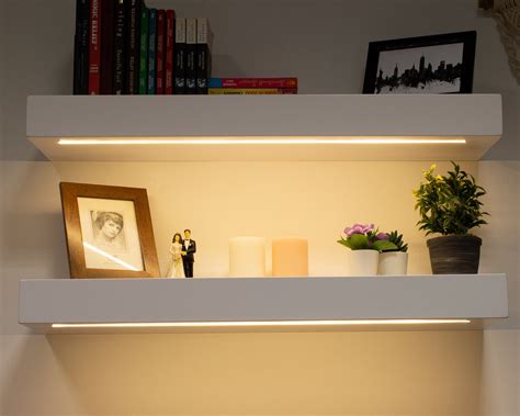 Modern White Floating Shelf Thick Wall Shelves With Lights Etsy Ireland