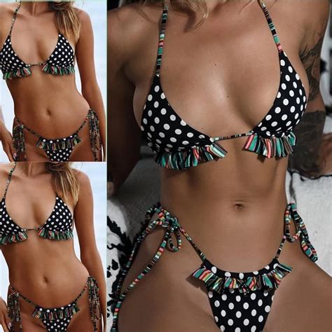 2019 Dot Triangle Female Swimsuit Ruffled Bikini Brazilian Thong Bottom