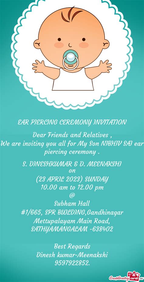 We Are Inviting You All For My Son NIBHIV SAI Ear Piercing Ceremony