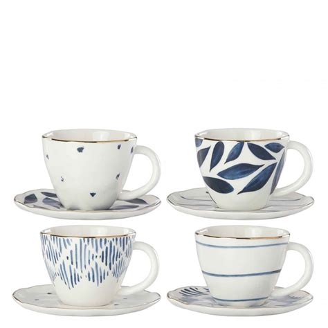 Set 4 Assorted Designs Espresso Cups Saucers 120ml William Ashley