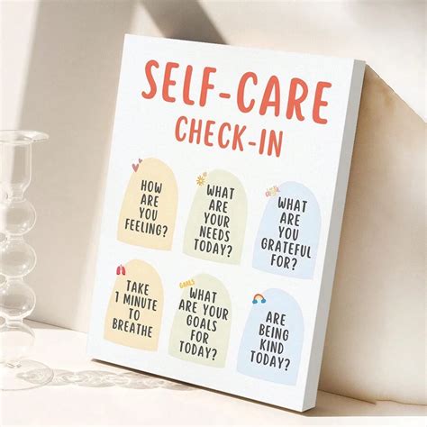 1pc Self Care Check In Canvas Wall Art Daily Self Care Self Love Poster Mental Health Well