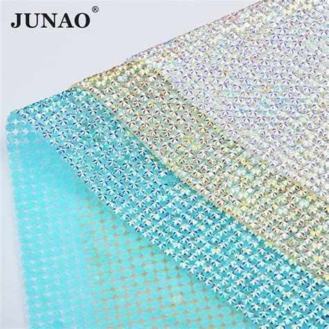 JUNAO 24 40cm Crystal AB Rhinestone Mesh Trim Crystal Fabric Sheet