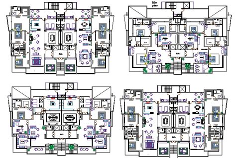 Floor Plan Layout Details Of Multi Flooring Office Tower Building Dwg