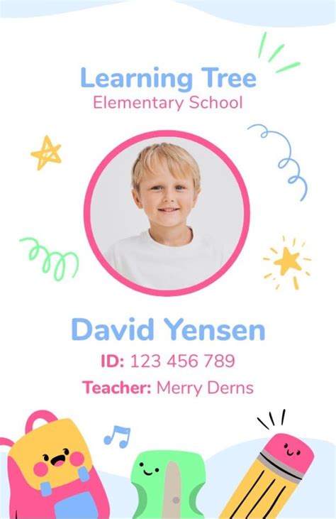 Customize And Get This Cute Pastel Elementary School Student Id Card