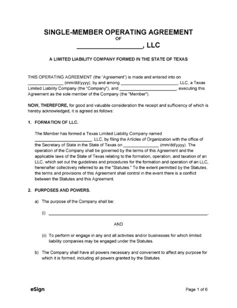 Free Texas LLC Operating Agreement Template PDF Word