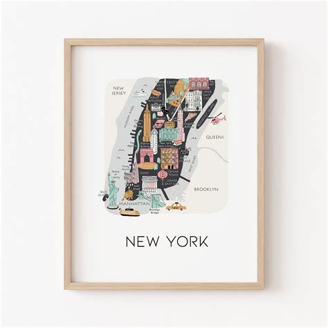 New York City Illustrated Map Art Print New York City Map New York