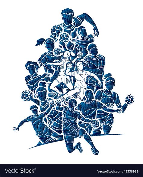 Group Of Handball Players Male And Female Mix Vector Image