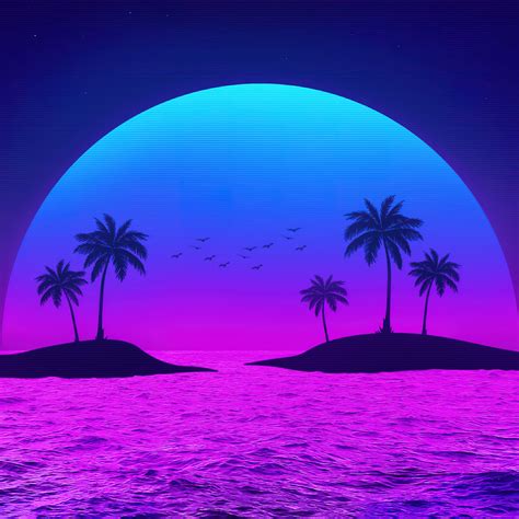 Tropical Wallpaper 4K Islands Palm Trees Sunset Neon