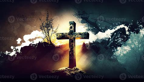 Religion Landscape Background Christian Cross On Nature Backdrop