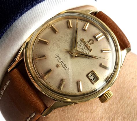 Serviced Omega Constellation Solid Gold Cream Automatic Vintage Portfolio