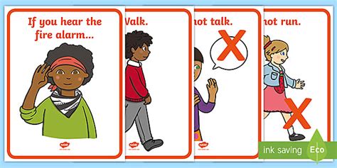 Fire Drill Routine Posters Instructions For Kids Twinkl