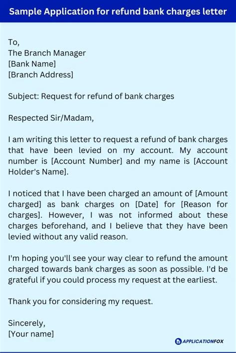 Application To The Bank Manager For Refund Of Money