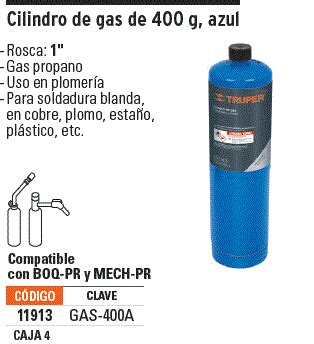 11913 GAS 400A TRUPER Cilindro De Gas Propano De 400g Azul TRUPER