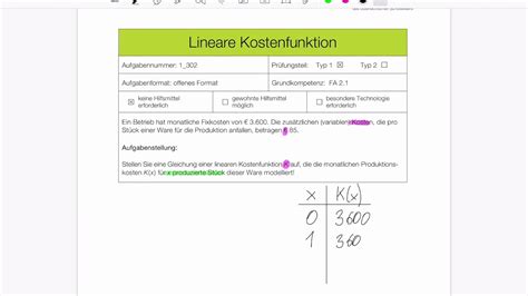 Mathelernen Mit Martin Bifie Beispiel Lineare Kostenfunktion