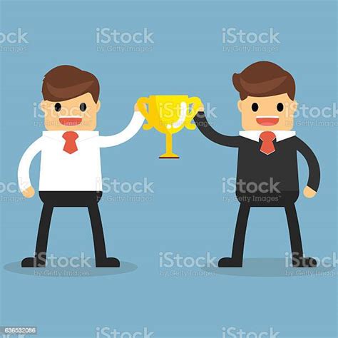 Happy Businessman Holding Winning Trophy Stock Illustration Download