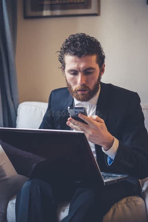 Handsome Hipster Elegant Man Using Laptop Stock Photo Image Of