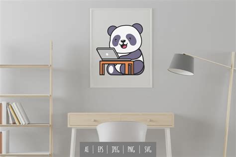 Cute Panda with His Laptop Wall Sticker