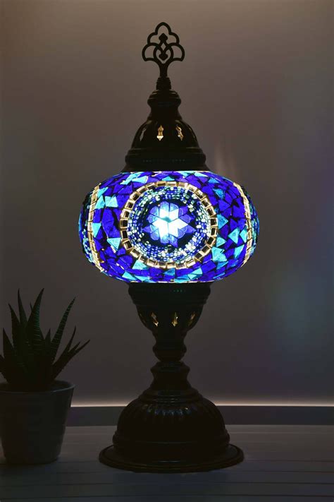 Turkish Mosaic Bedside Table Lamp Blue Round Star Authentic Handmade Sydney Grand Bazaar