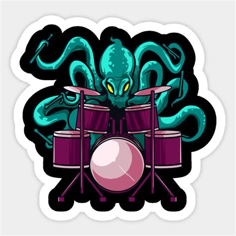 Funny Octopus Playing Drums Drummer Kit Sticker