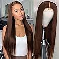 Amazon Sdamey X Straight Wigs Chocolate Brown Transarent Hd