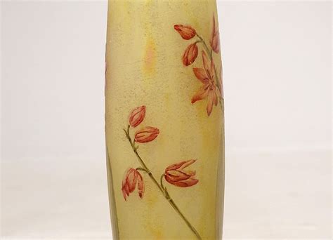 Proantic Vase Piedouche Pâte de Verre Daum Nancy Fleurs Lys Lis Art