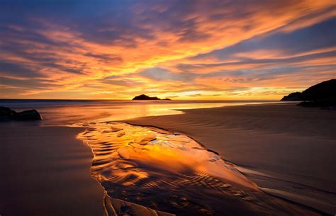 Wallpaper Sunlight Landscape Sunset Sea Shore Sand Reflection