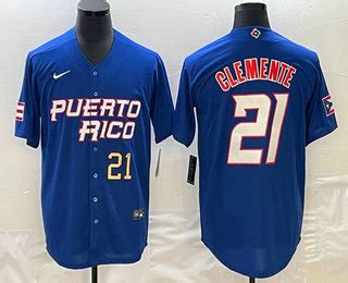 Mens Puerto Rico Baseball 21 Roberto Clemente Number 2023 Blue World