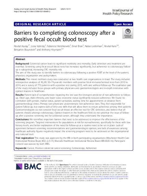 Pdf Barriers To Completing Colonoscopy After A Positive Fecal Occult