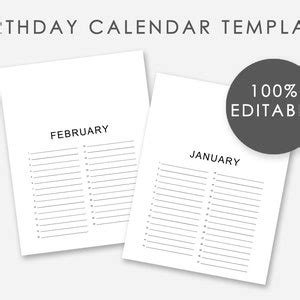 Editable Birthday Calendar Template Editable Perpetual Calendar ...