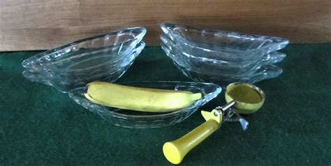 Banana Split Boats Clear Glass Oval Ice Cream Dishes Vintage Set Of 6