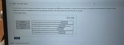 Solved: The mitotic spindle The mitotic spindle consists of two types ...
