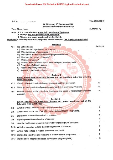 Social And Preventive Pharmacy Pgims Uhsr B Pharmacy Th Semester