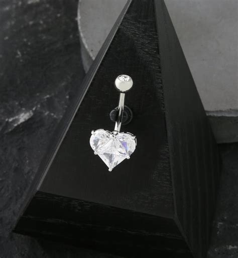 Icy Heart Cz Stainless Steel Belly Button Ring