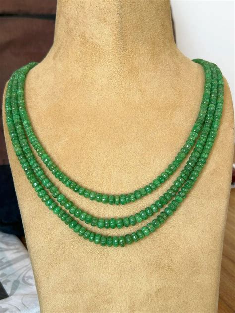 Natural Tsavorite Green Garnet Melon Beads Necklace Hand Carved