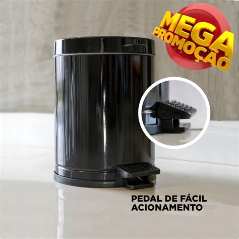 Lixeira Pedal Cesto Lixo Banheiro Cozinha Recipiente Plastico Preta 4