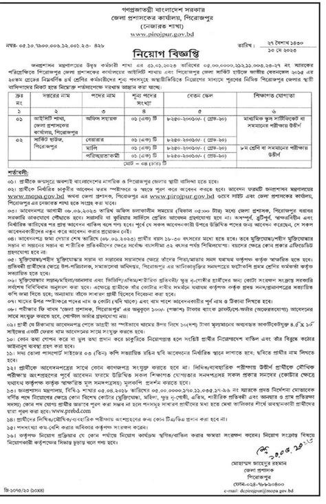 Dc Office Pirojpur Job Circular 2023 Bdjobresultscom