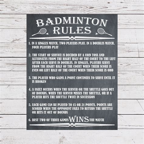 Badminton Rules Badminton Sign Poster Outdoor Party Games - Etsy