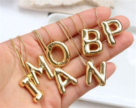 Initials 3d Bubble Writing Necklace Alphabet Necklace Gold Initial