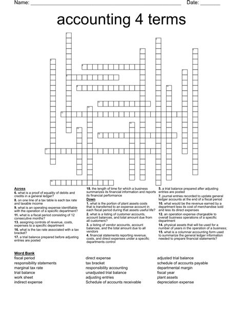 Accounting Crossword Puzzle Wordmint