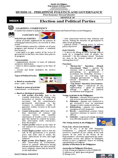 Ppg Q2 Week 5 Module 10 Election And Political Partiese Pdf